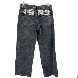 7th‎ & Hudson animal print 1993 wide leg baggy black jeans 90s grunge y2k 9 32